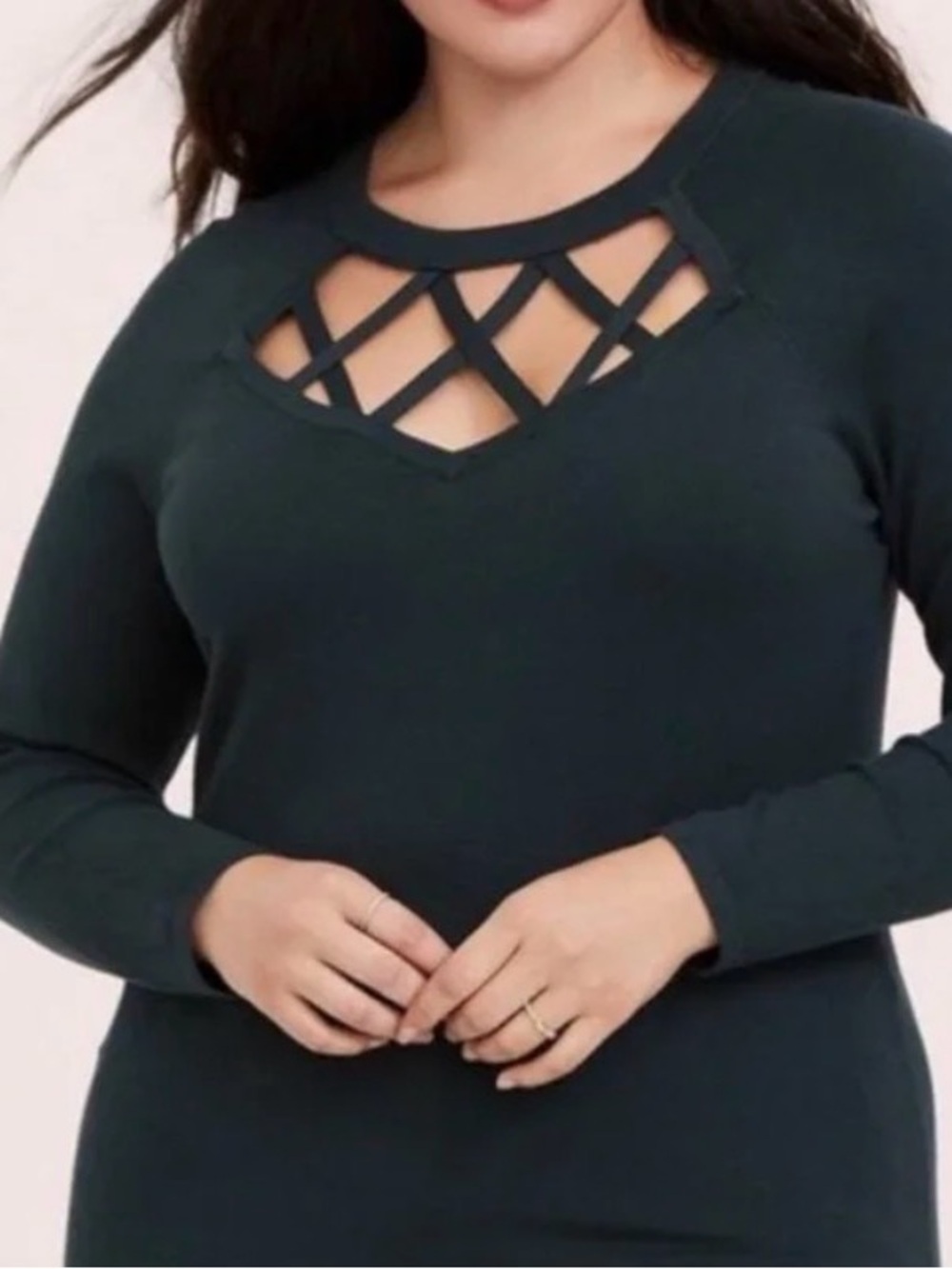 Torrid Deep Black Crisscross Detail Long Sleeve Sweatshirt Size 3X NWT